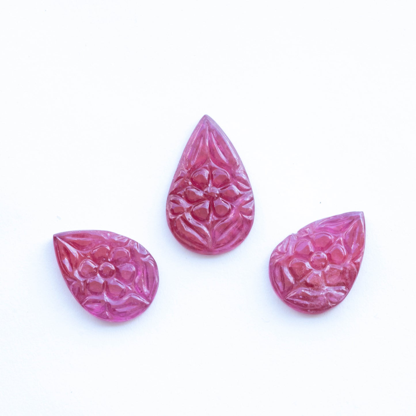 Glass Filled Ruby Carving 3 piece set 32.67 carat