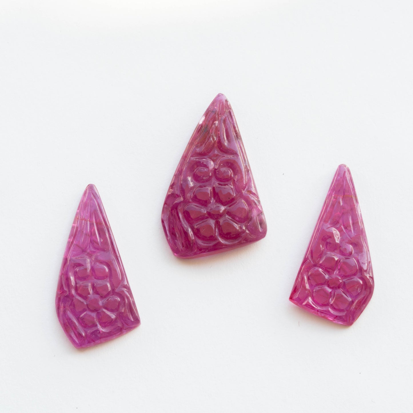 Glass Filled Ruby Carving 3 piece set 58.24 carat