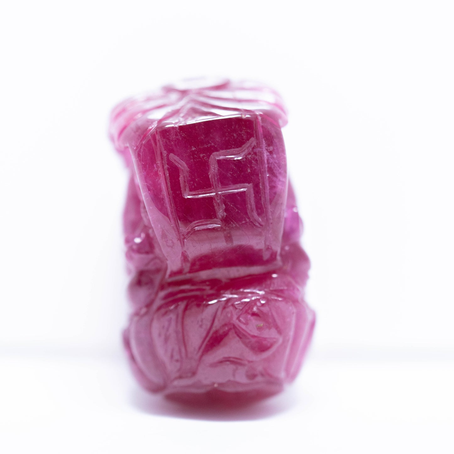 Glass Filled Ruby 2 side Ganpati Carving 98.75 carat