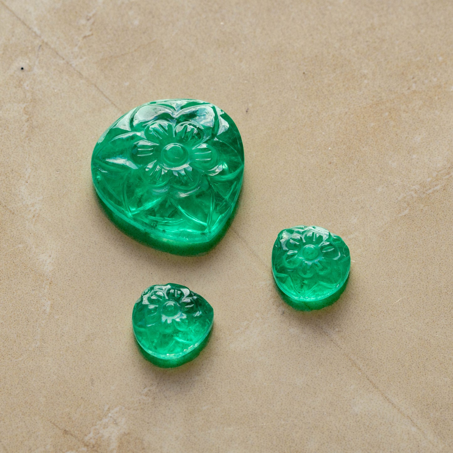 Green Doublet Carving 3 pieces 33.15 carat