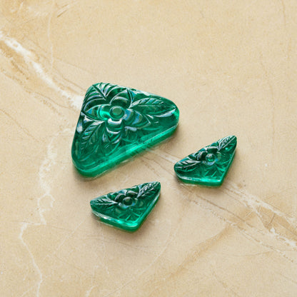 Green Doublet Carving 3 piece set 58 carats