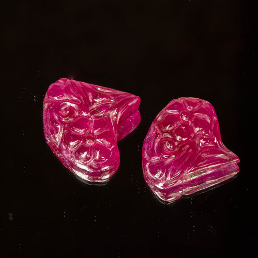 Glass Filled Ruby Carving 2 piece set 34.4 carat