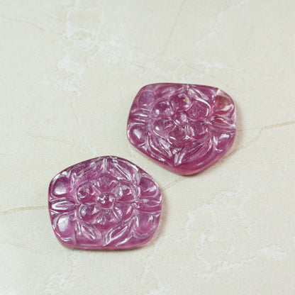 Glass Filled Ruby Carving 2 piece set 43.68 carat