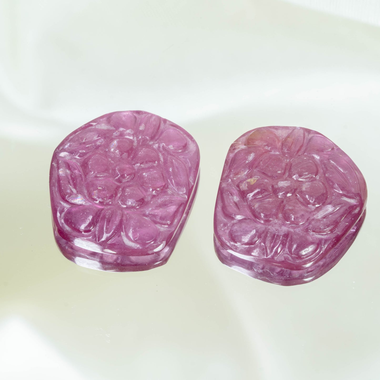 Glass Filled Ruby Carving 2 piece set 43.68 carat