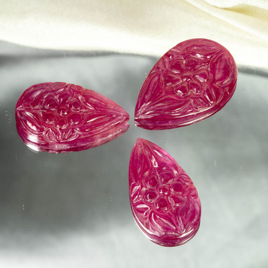 Glass Filled Ruby Carving 3 piece set 54.54 carat