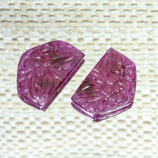 Glass Filled Ruby Carving 2 piece set 55.7 carat