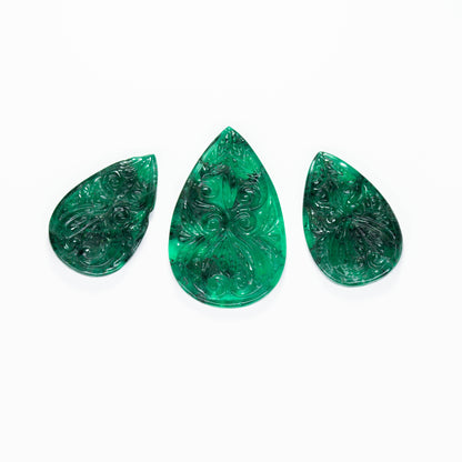 Green Inclusion Carving 3 piece set 87 carats