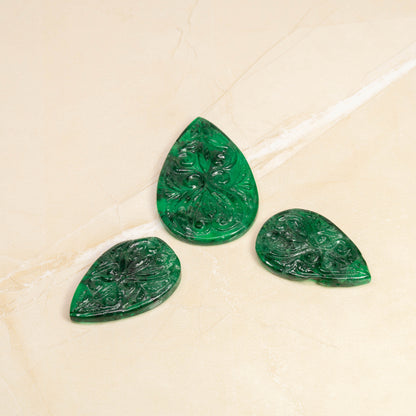 Green Inclusion Carving 3 piece set 87 carats