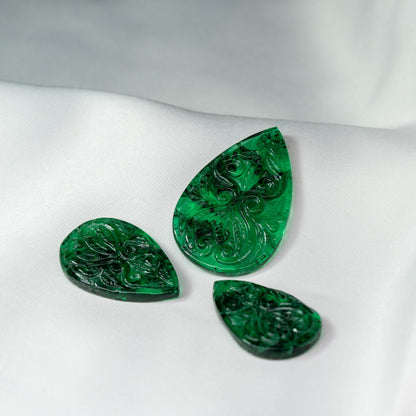 Green Inclusion Carving 3 piece set 87 carats