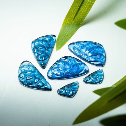 Blue Synthetic Carving 6 pieces 57.35 carat